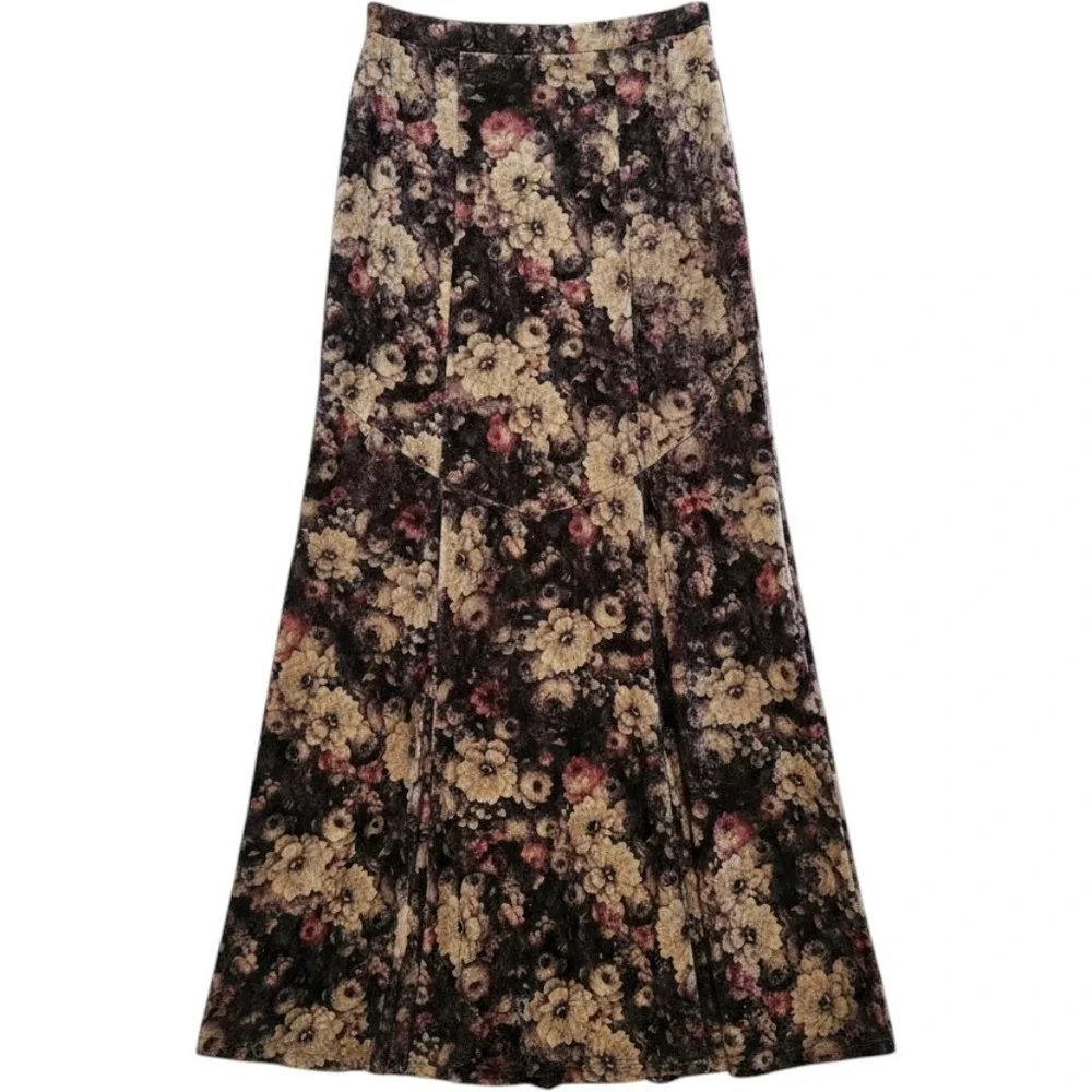 Vintage Forever 21 Floral Velvet Maxi Skirt Medium Fairygrunge Y2K Romantic